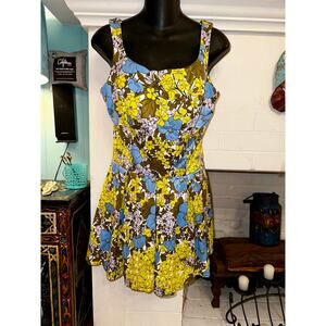 VINTAGE 60's BRIGANCE BY SINCLAIR FLORAL PRINT SWIM DRESS ROMPER BATHING SUIT